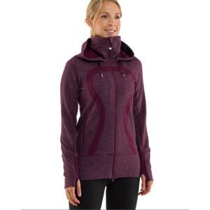 Lululemon Stride Jacket *Soft Mini Check Heathered Plum Womens 2 Hooded Full Zip